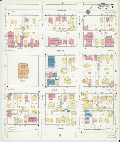 Sanborn Fire Insurance Map from Ironton, Lawrence County, Ohio (1916), Sheet #0007 - Historic Sanborn Fire Insurance Map Print, vintage old map wall art, antique decor, genealogy gift, Ohio Ohio map