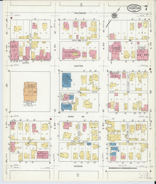 Sanborn Fire Insurance Map from Ironton, Lawrence County, Ohio (1916), Sheet #0007 - Historic Sanborn Fire Insurance Map Print, vintage old map wall art, antique decor, genealogy gift, Ohio Ohio map