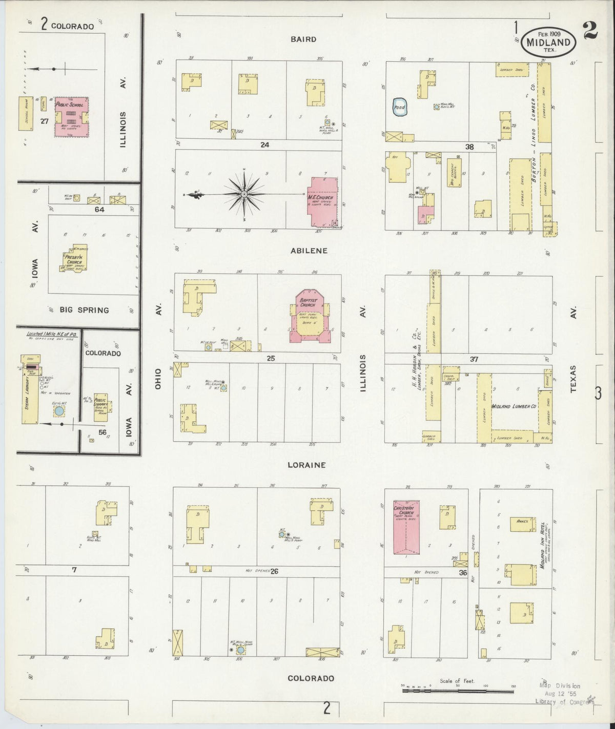 Sanborn Fire Insurance Map from Midland, Midland County, Texas (1909), Sheet #0002 - Complete Map Set gallery image, historic Sanborn map, vintage wall art, Texas Texas