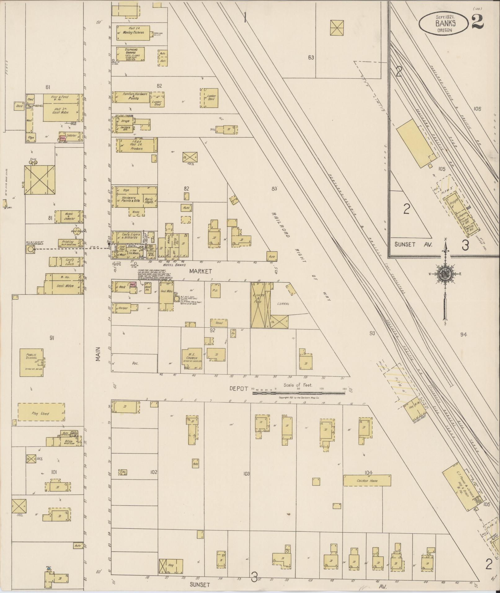 Sanborn Fire Insurance Map from Banks, Washington County, Oregon (1921), Sheet #0002 - Complete Map Set gallery image, historic Sanborn map, vintage wall art, Oregon Oregon