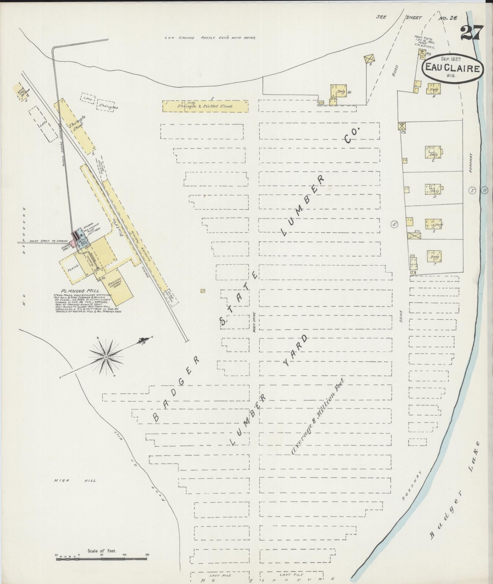 Sanborn Fire Insurance Map from Eau Claire, Eau Claire County, Wisconsin (1889), Sheet #0027 - Historic Sanborn Fire Insurance Map Print, vintage old map wall art, antique decor, genealogy gift, Wisconsin Wisconsin map