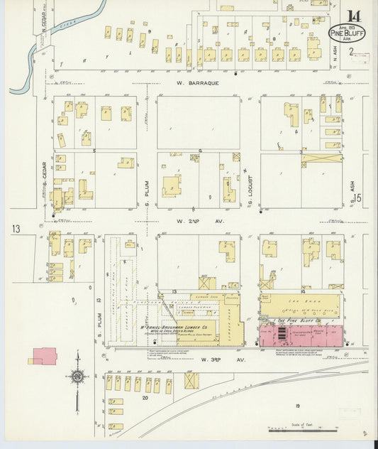 Sanborn Fire Insurance Map from Pine Bluff, Jefferson County, Arkansas (1913), Sheet #0014 - Historic Sanborn Fire Insurance Map Print, vintage old map wall art, antique decor, genealogy gift, Arkansas Arkansas map