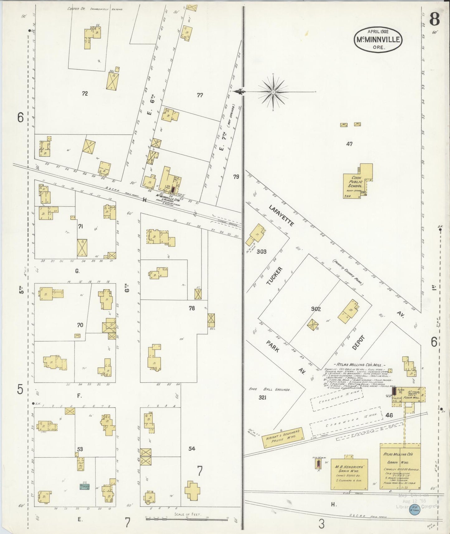 Sanborn Fire Insurance Map from McMinnville, Yamhill County, Oregon (1902), Sheet #0008 - Historic Sanborn Fire Insurance Map Print, vintage old map wall art, antique decor, genealogy gift, Oregon Oregon map