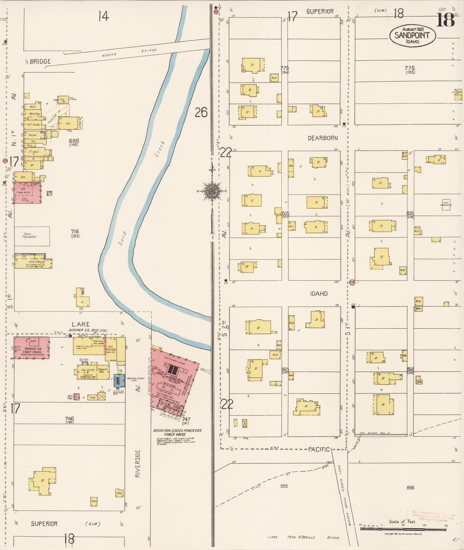Sanborn Fire Insurance Map from Sandpoint, Bonner County, Idaho (1921), Sheet #0018 - Historic Sanborn Fire Insurance Map Print, vintage old map wall art, antique decor, genealogy gift, Idaho Idaho map