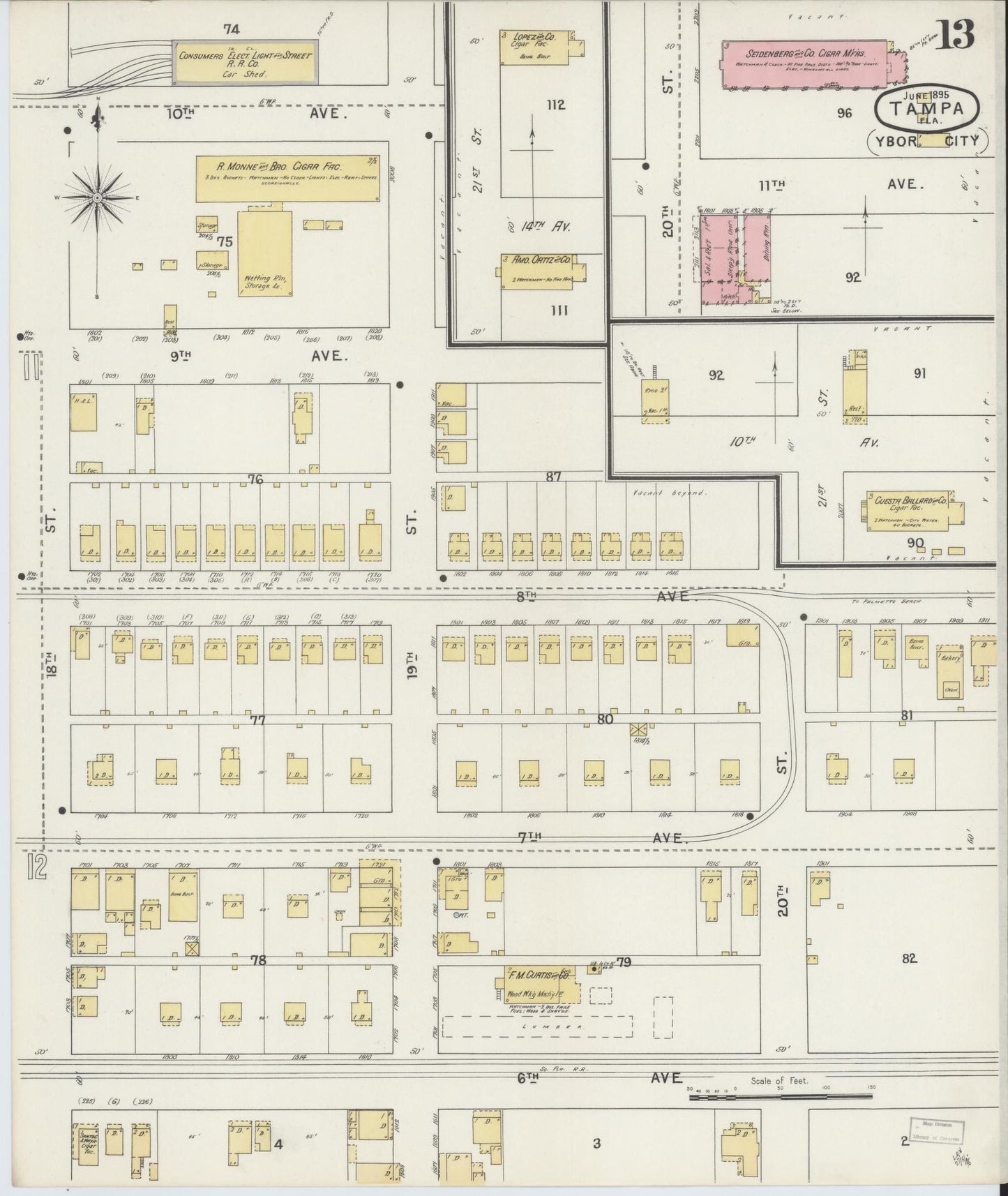 Sanborn Fire Insurance Map from Tampa, Hillsborough County, Florida (1895), Sheet #0017 - Complete Map Set gallery image, historic Sanborn map, vintage wall art, Florida Florida