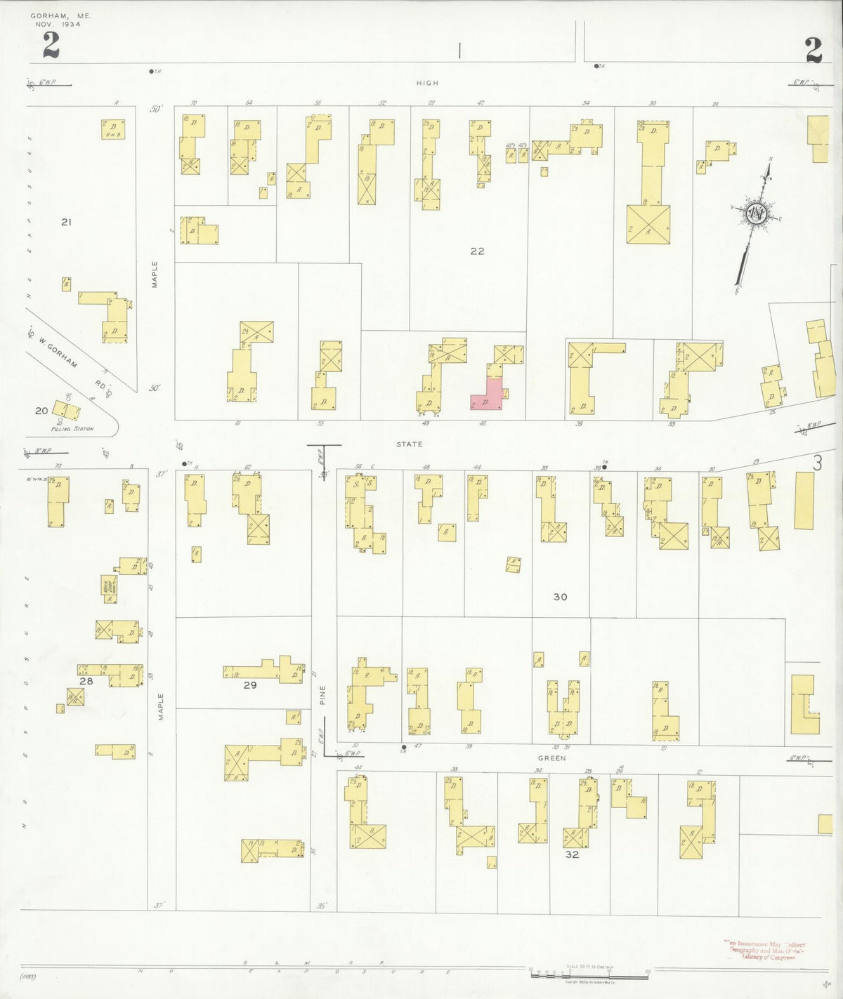 Sanborn Fire Insurance Map from Gorham, Cumberland County, Maine (1934), Sheet #0002 - Historic Sanborn Fire Insurance Map Print, vintage old map wall art, antique decor, genealogy gift, Maine Maine map