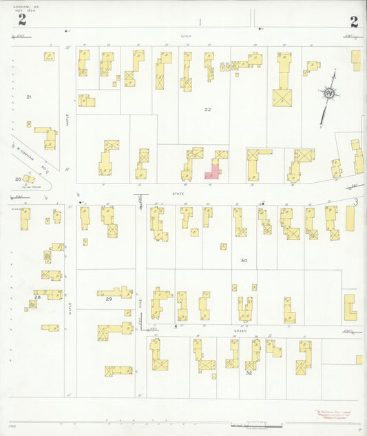 Sanborn Fire Insurance Map from Gorham, Cumberland County, Maine (1934), Sheet #0002 - Historic Sanborn Fire Insurance Map Print, vintage old map wall art, antique decor, genealogy gift, Maine Maine map