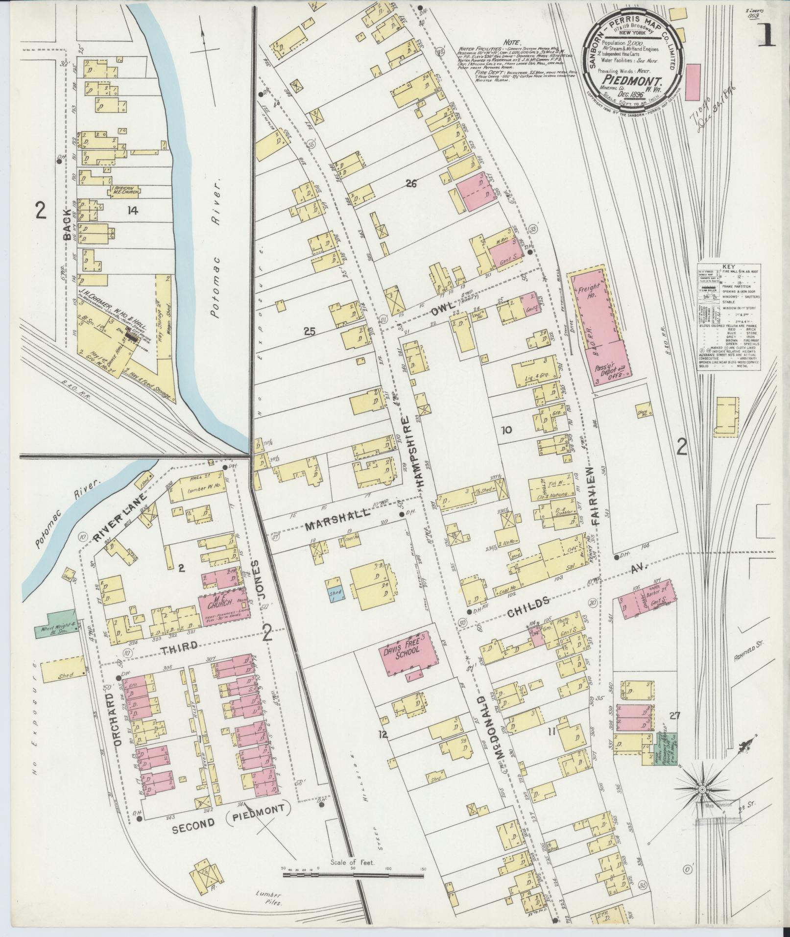 Sanborn Fire Insurance Map from Piedmont, Mineral County, West Virginia. (1896) – Historic Sanborn Fire Insurance Map Print