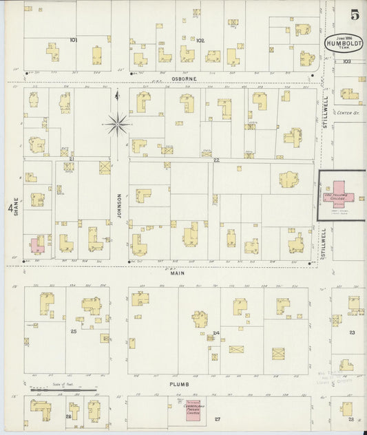 Sanborn Fire Insurance Map from Humboldt, Gibson County, Tennessee (1896), Sheet #0005 - Historic Sanborn Fire Insurance Map Print, vintage old map wall art, antique decor, genealogy gift, Tennessee Tennessee map