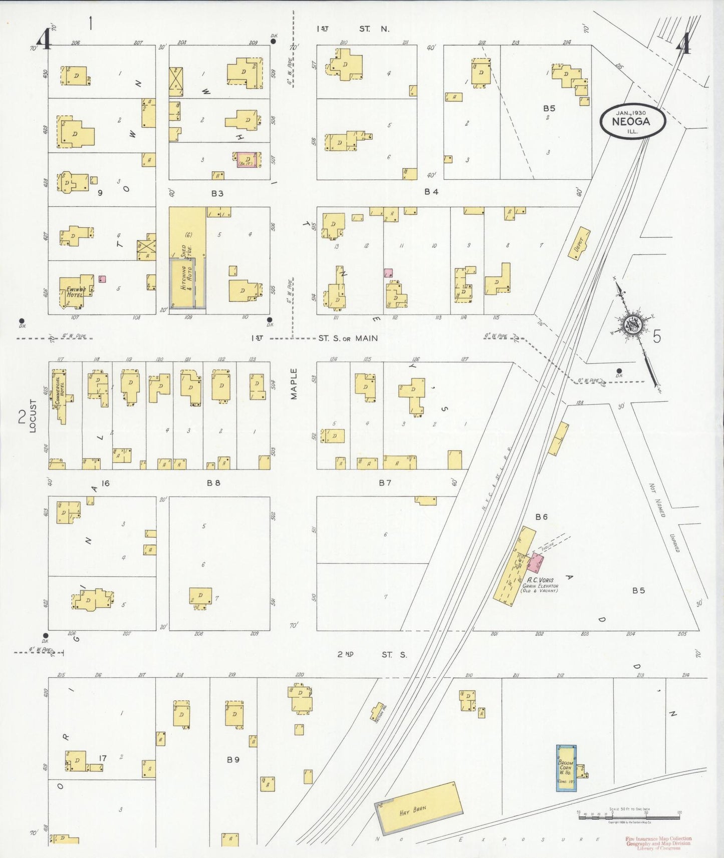 Sanborn Fire Insurance Map from Neoga, Cumberland County, Illinois (1930), Sheet #0004 - Complete Map Set gallery image, historic Sanborn map, vintage wall art, Illinois Illinois