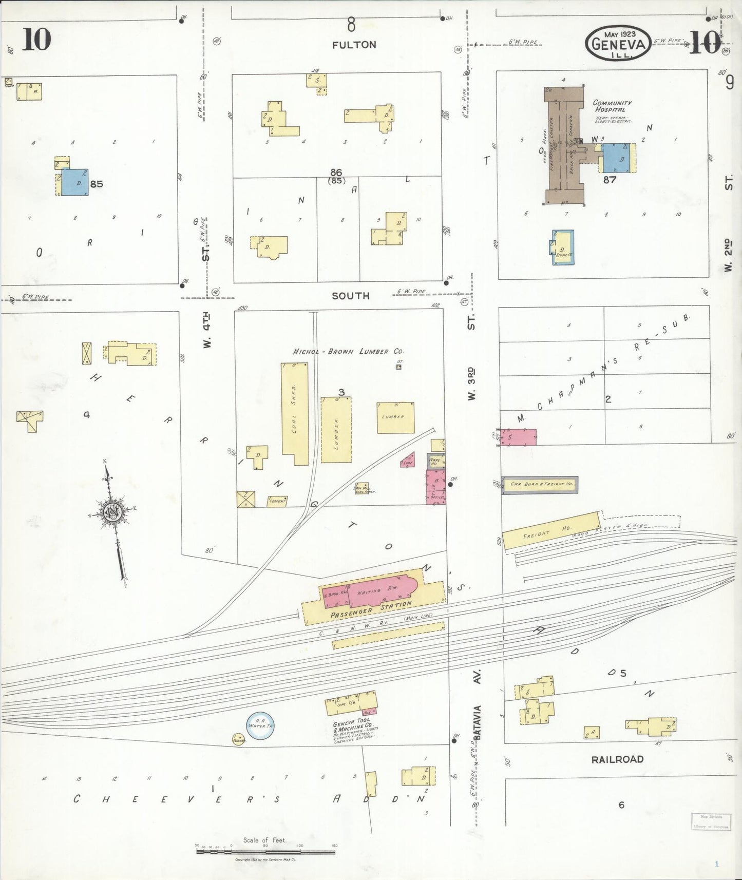 Sanborn Fire Insurance Map from Geneva, Kane County, Illinois (1923), Sheet #0010 - Complete Map Set gallery image, historic Sanborn map, vintage wall art, Illinois Illinois