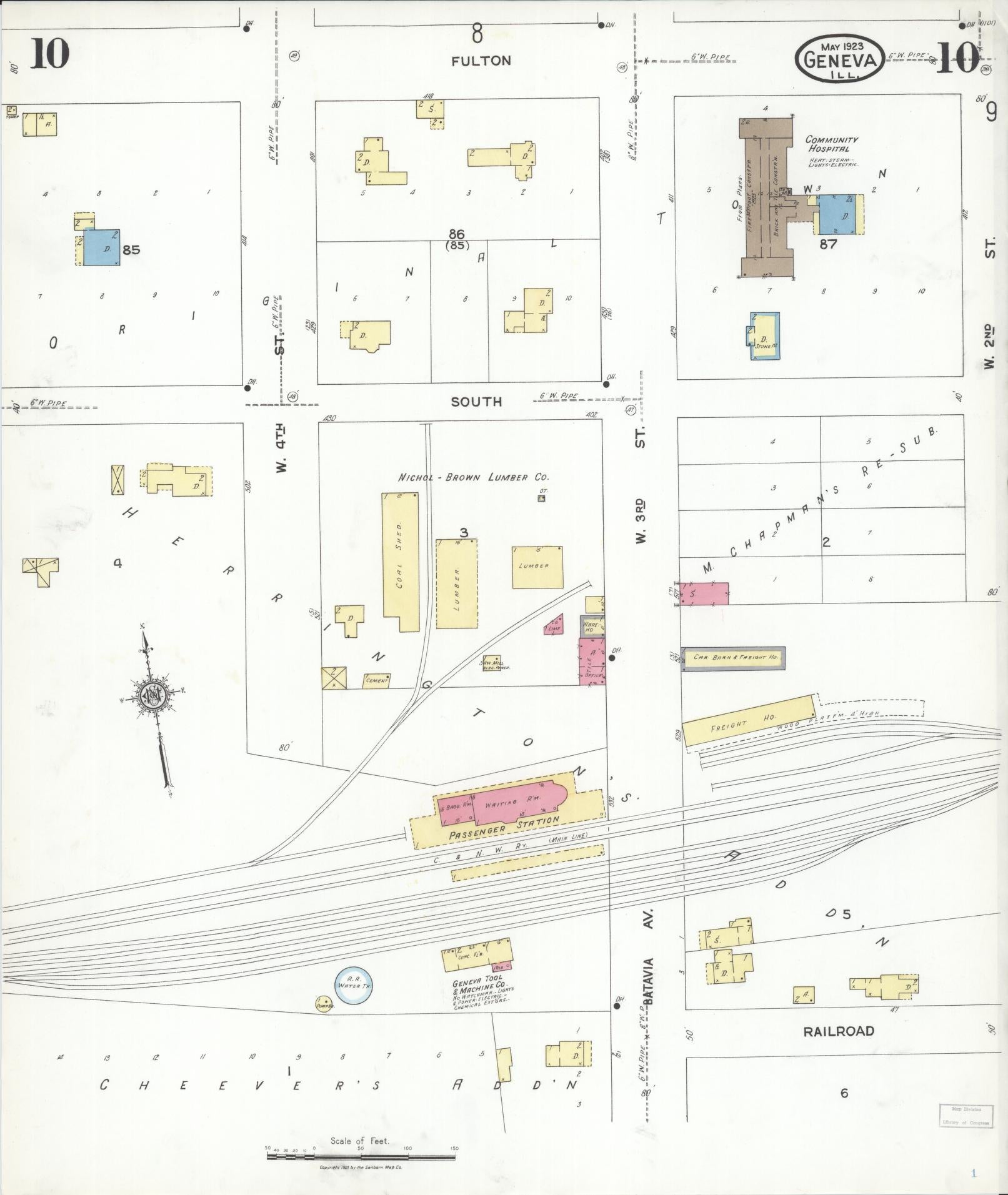 Sanborn Fire Insurance Map from Geneva, Kane County, Illinois (1923), Sheet #0010 - Complete Map Set gallery image, historic Sanborn map, vintage wall art, Illinois Illinois