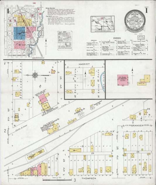 Sanborn Fire Insurance Map from Bottineau, Bottineau County, North Dakota (1926), Sheet #0001 - Complete Map Set gallery image, historic Sanborn map, vintage wall art, North Dakota North Dakota