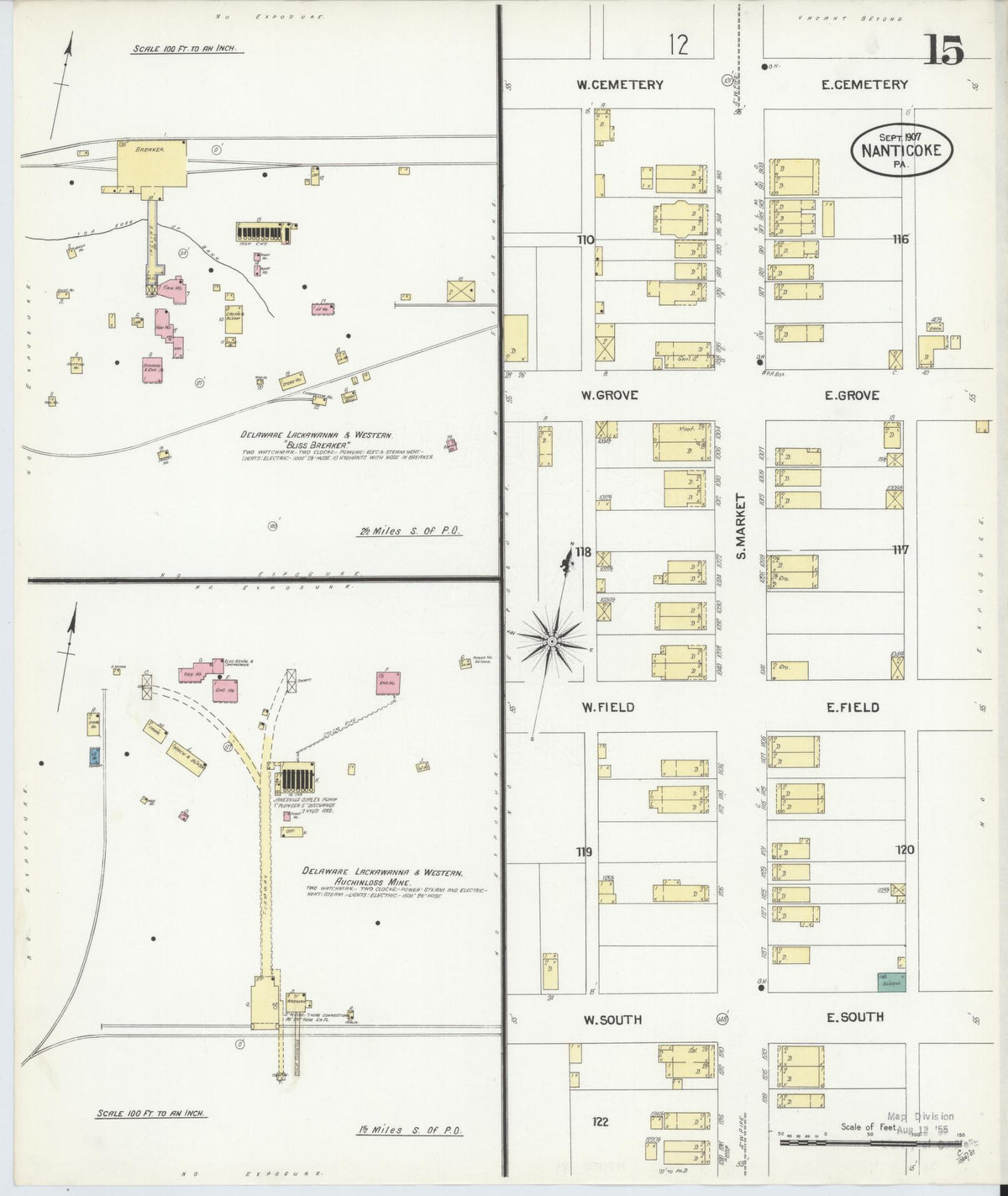 Sanborn Fire Insurance Map from Nanticoke, Luzerne County, Pennsylvania (1907), Sheet #0015 - Historic Sanborn Fire Insurance Map Print, vintage old map wall art, antique decor, genealogy gift, Pennsylvania Pennsylvania map