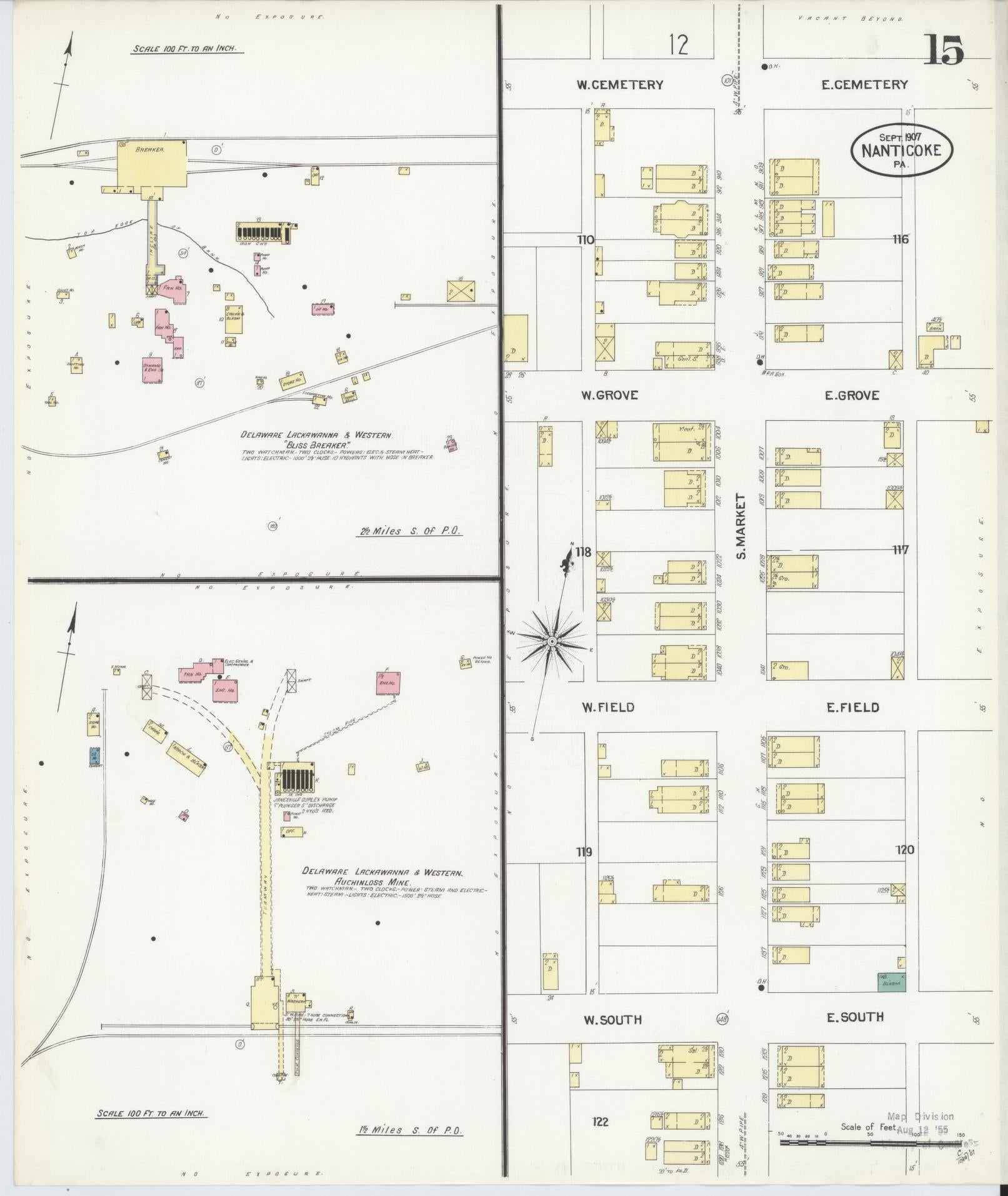 Sanborn Fire Insurance Map from Nanticoke, Luzerne County, Pennsylvania (1907), Sheet #0015 - Historic Sanborn Fire Insurance Map Print, vintage old map wall art, antique decor, genealogy gift, Pennsylvania Pennsylvania map