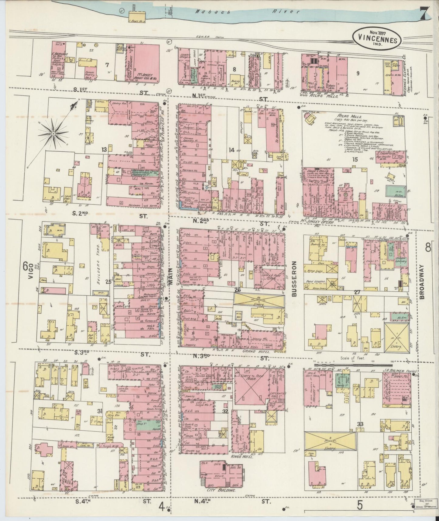 Sanborn Fire Insurance Map from Vincennes, Knox County, Indiana (1897), Sheet #0007 - Complete Map Set gallery image, historic Sanborn map, vintage wall art, Indiana Indiana