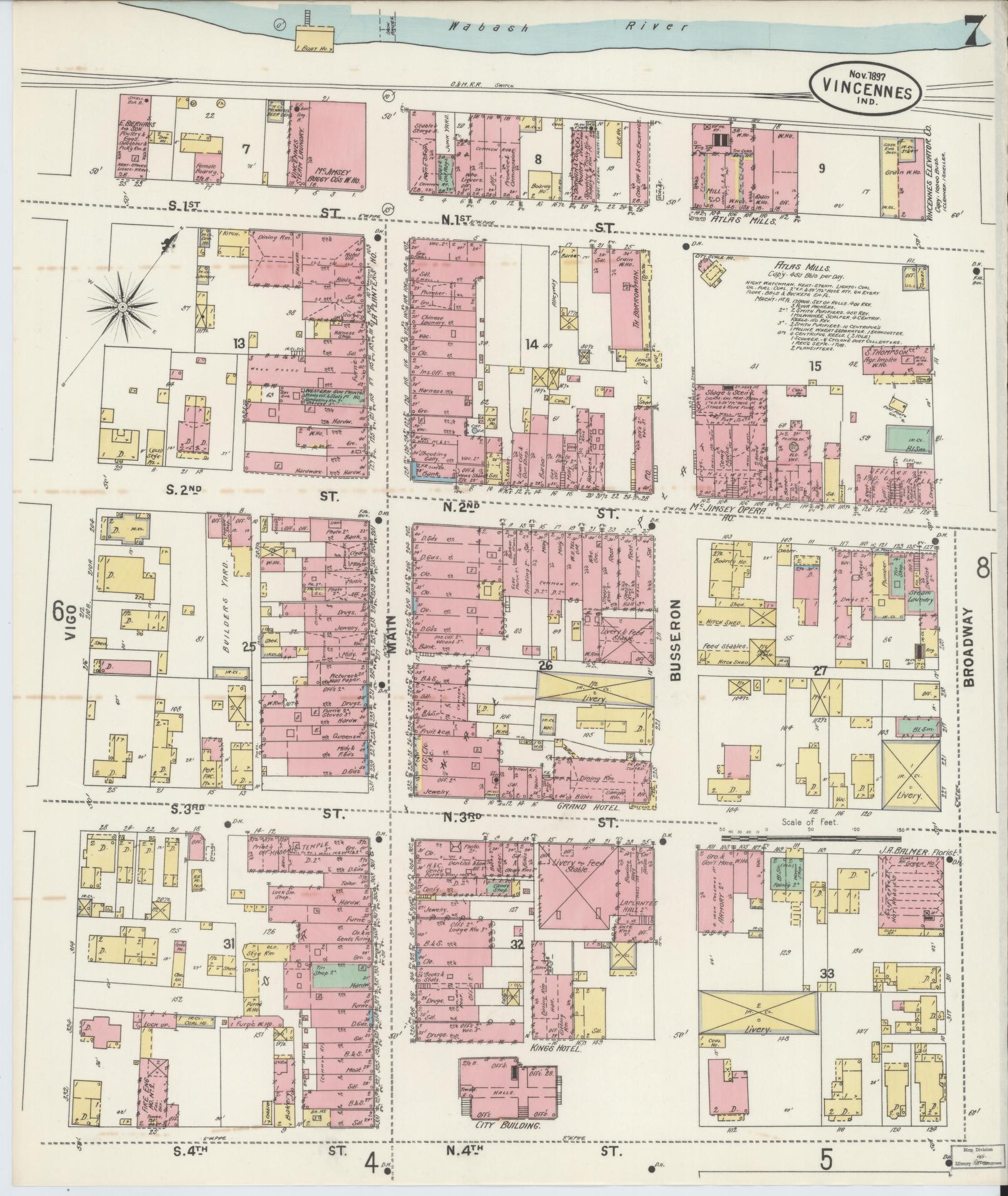Sanborn Fire Insurance Map from Vincennes, Knox County, Indiana (1897), Sheet #0007 - Complete Map Set gallery image, historic Sanborn map, vintage wall art, Indiana Indiana