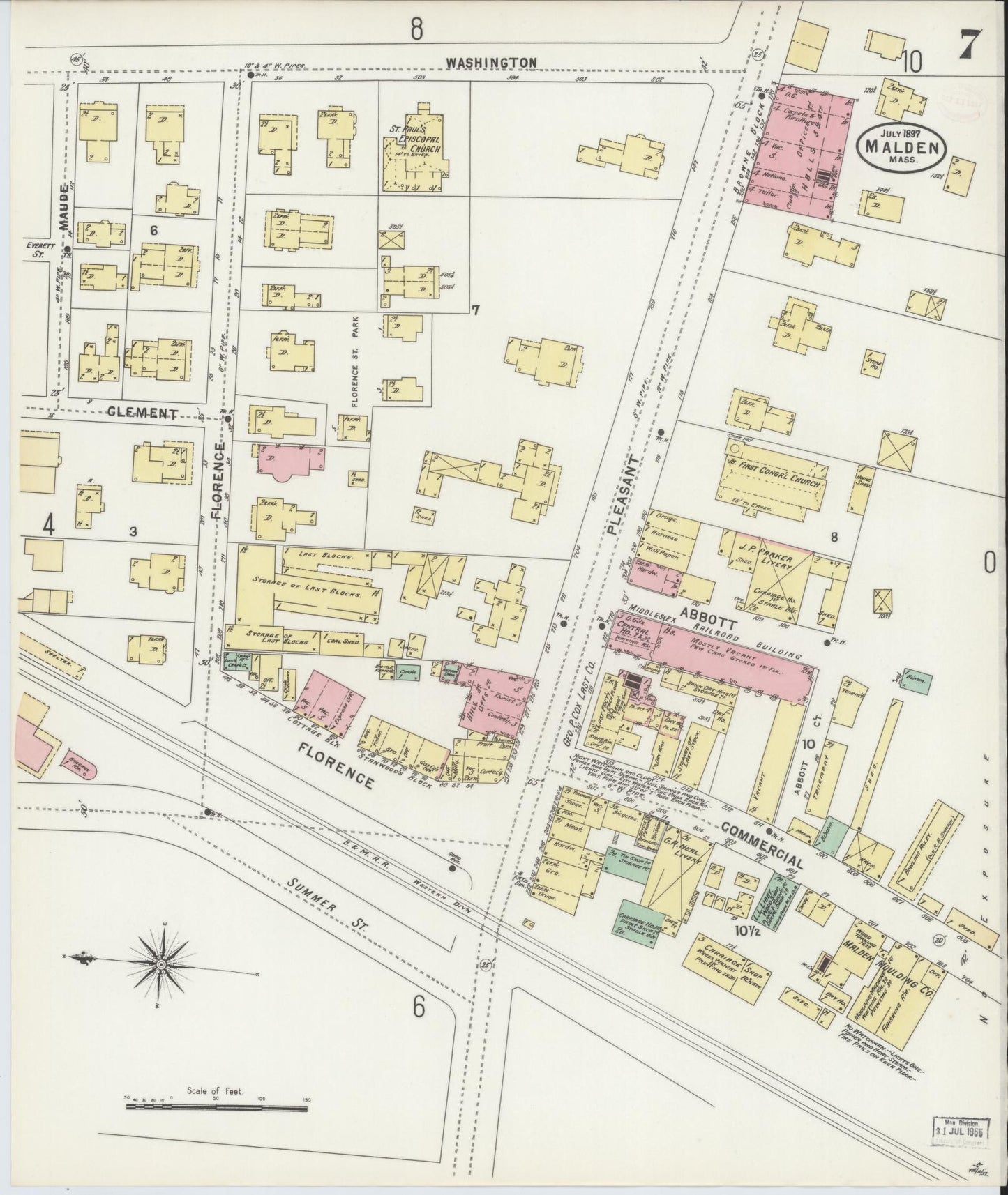 Sanborn Fire Insurance Map from Malden, Middlesex County, Massachusetts (1897), Sheet #0007 - Complete Map Set gallery image, historic Sanborn map, vintage wall art, Massachusetts Massachusetts