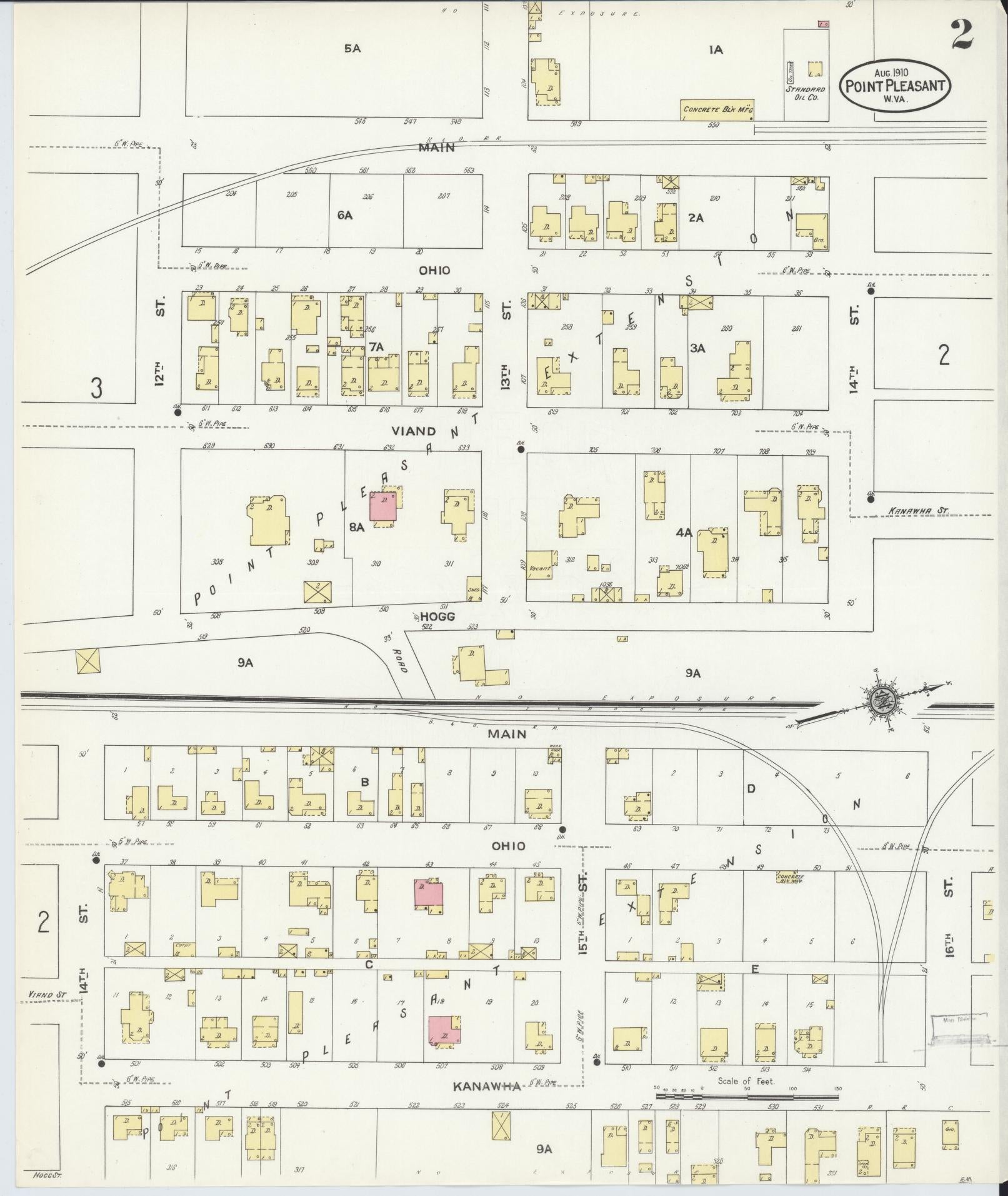 Sanborn Fire Insurance Map from Point Pleasant, Mason County, West Virginia (1910), Sheet #0002 - Historic Sanborn Fire Insurance Map Print, vintage old map wall art, antique decor, genealogy gift, West Virginia West Virginia map