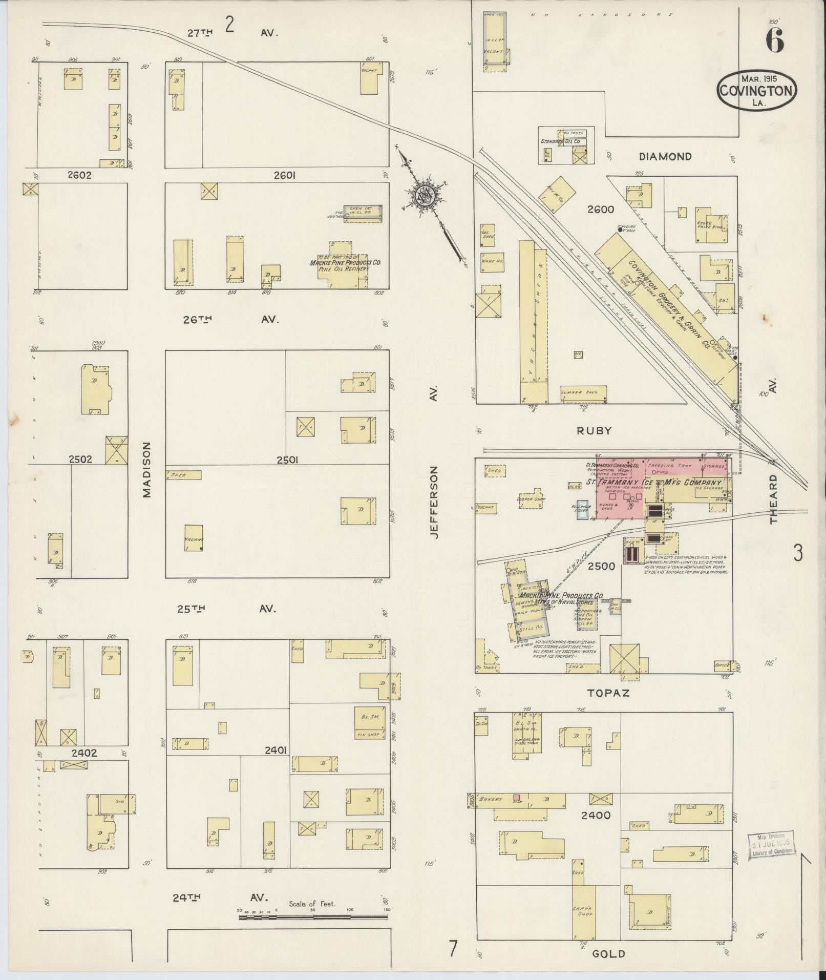 Sanborn Fire Insurance Map from Covington, Saint Tammany Parish, Louisiana (1915), Sheet #0006 - Complete Map Set gallery image, historic Sanborn map, vintage wall art, Louisiana Louisiana