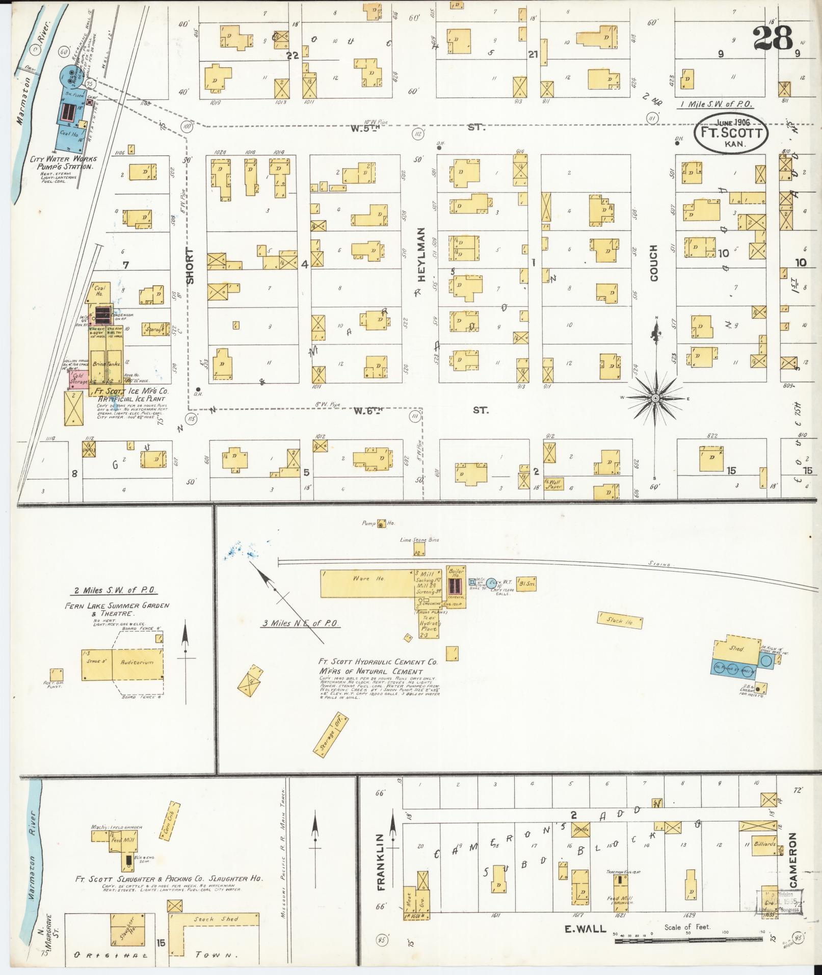Sanborn Fire Insurance Map from Fort Scott, Bourbon County, Kansas (1906), Sheet #0028 - Historic Sanborn Fire Insurance Map Print, vintage old map wall art, antique decor, genealogy gift, Kansas Kansas map