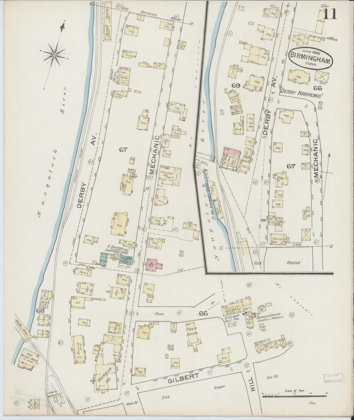 Sanborn Fire Insurance Map from Birmingham, New Haven County, Connecticut (1886), Sheet #0011 - Complete Map Set gallery image, historic Sanborn map, vintage wall art, Connecticut Connecticut