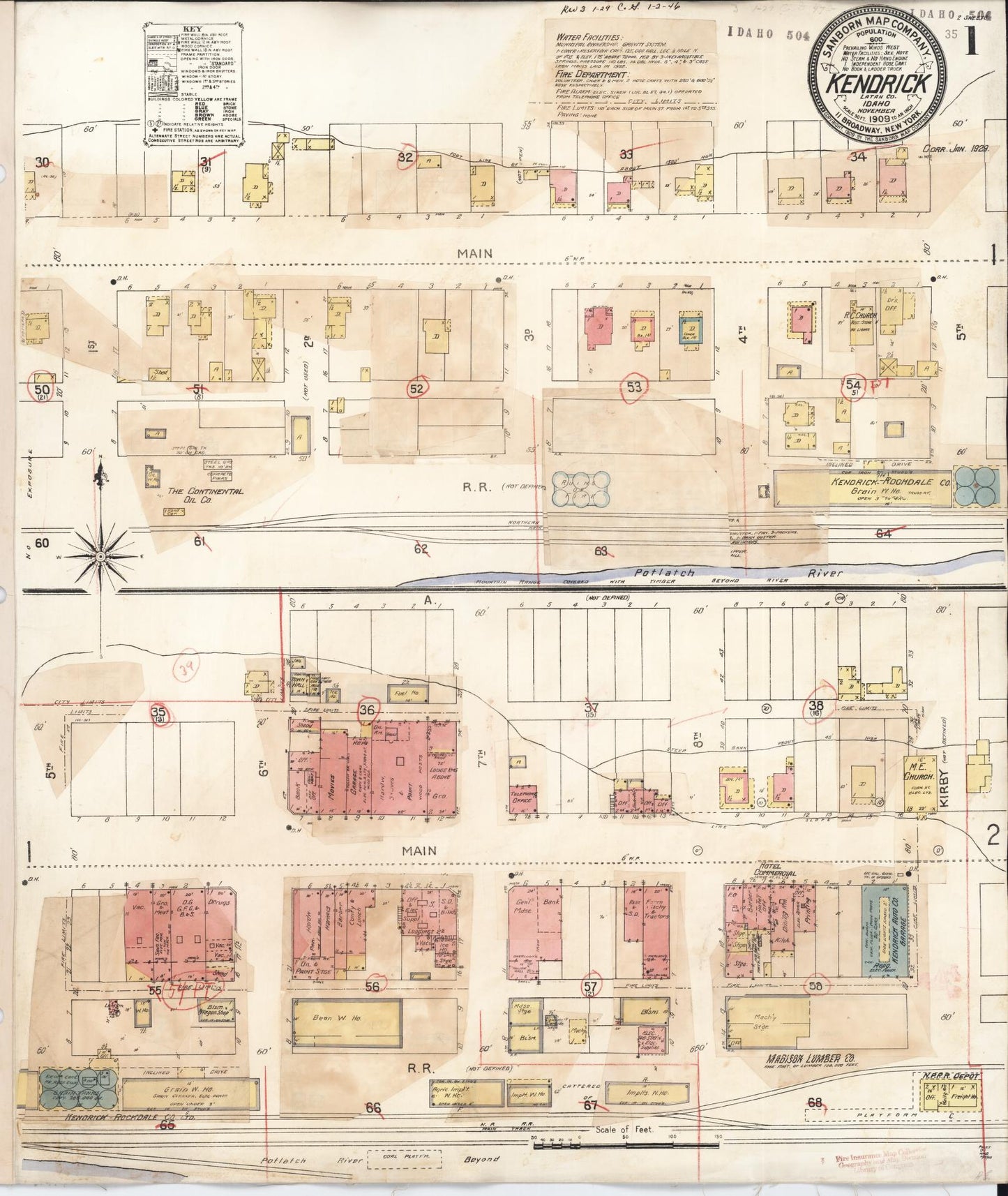 Sanborn Fire Insurance Map from Kendrick, Latah County, Idaho (1929), Sheet #0001 - Complete Map Set gallery image, historic Sanborn map, vintage wall art, Idaho Idaho