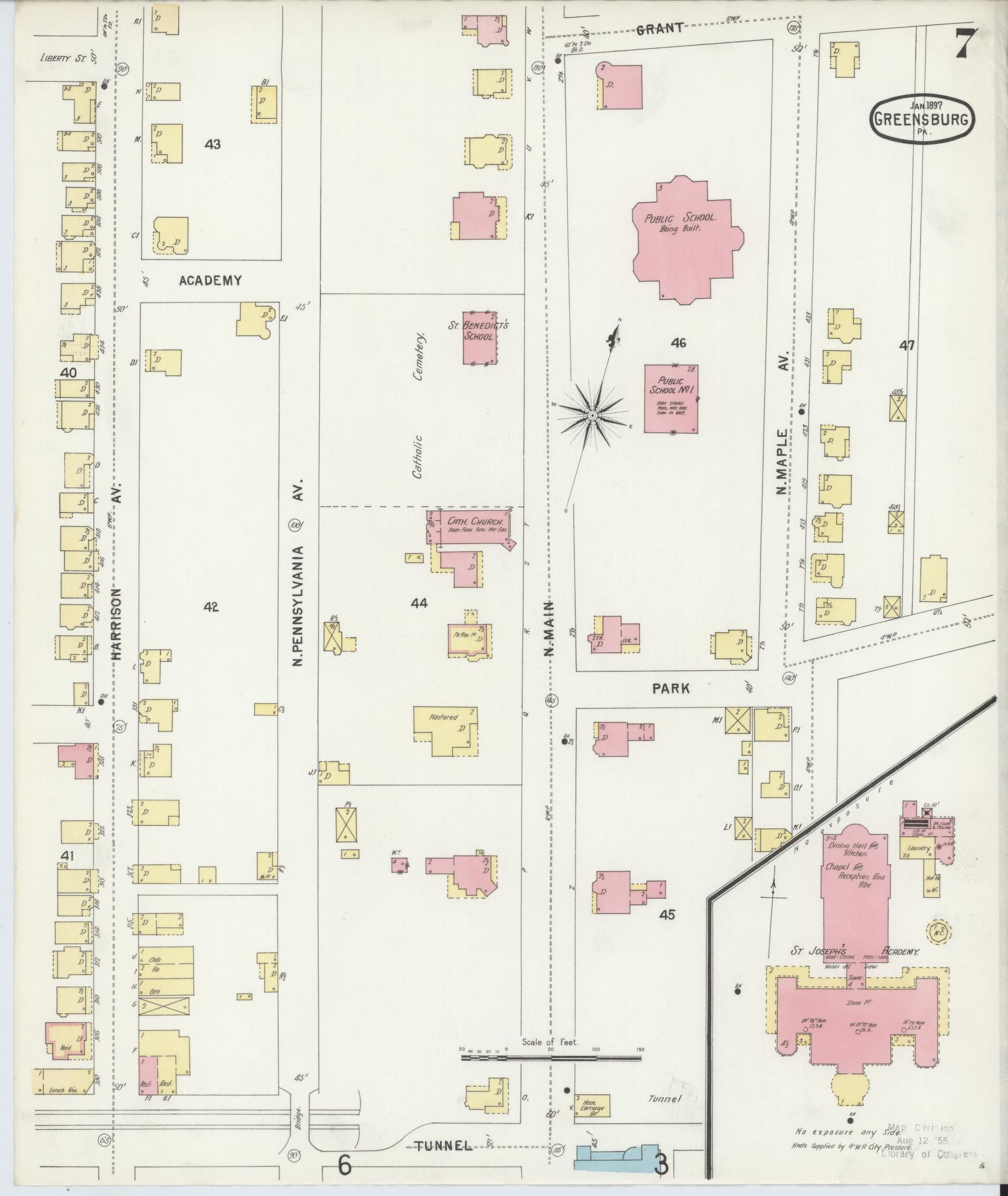 Sanborn Fire Insurance Map from Greensburg, Westmoreland County, Pennsylvania (1897), Sheet #0007 - Historic Sanborn Fire Insurance Map Print, vintage old map wall art, antique decor, genealogy gift, Pennsylvania Pennsylvania map