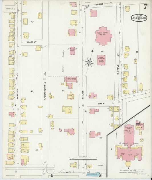 Sanborn Fire Insurance Map from Greensburg, Westmoreland County, Pennsylvania (1897), Sheet #0007 - Historic Sanborn Fire Insurance Map Print, vintage old map wall art, antique decor, genealogy gift, Pennsylvania Pennsylvania map