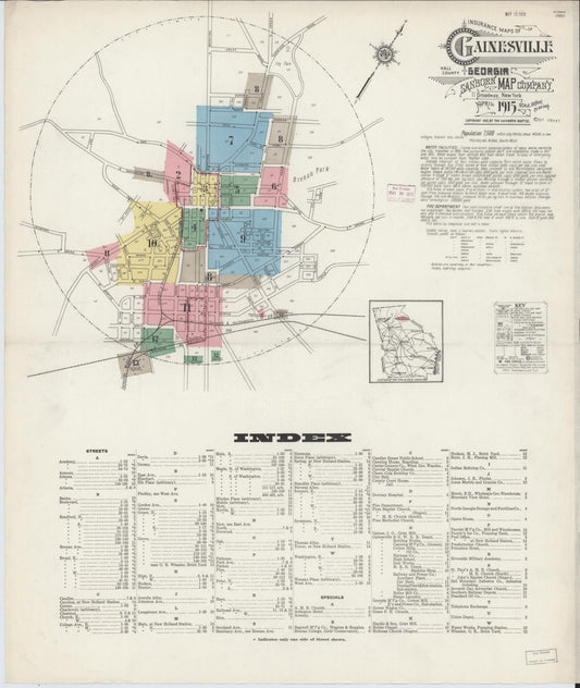 Sanborn Fire Insurance Map from Gainesville, Hall County, Georgia (1915), Sheet #0001 - Complete Map Set gallery image, historic Sanborn map, vintage wall art, Georgia Georgia