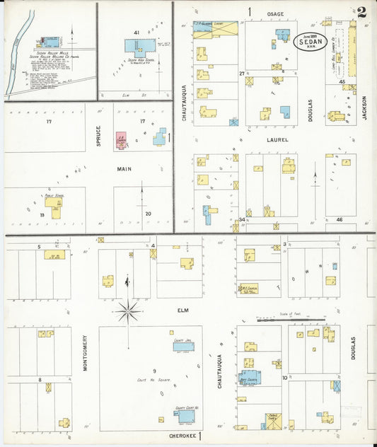 Sanborn Fire Insurance Map from Sedan, Chautauqua County, Kansas (1899), Sheet #0002 - Historic Sanborn Fire Insurance Map Print, vintage old map wall art, antique decor, genealogy gift, Kansas Kansas map