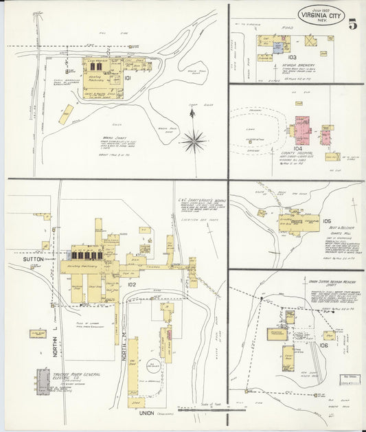 Sanborn Fire Insurance Map from Virginia City, Storey County, Nevada (1907), Sheet #0005 - Historic Sanborn Fire Insurance Map Print, vintage old map wall art, antique decor, genealogy gift, Nevada Nevada map