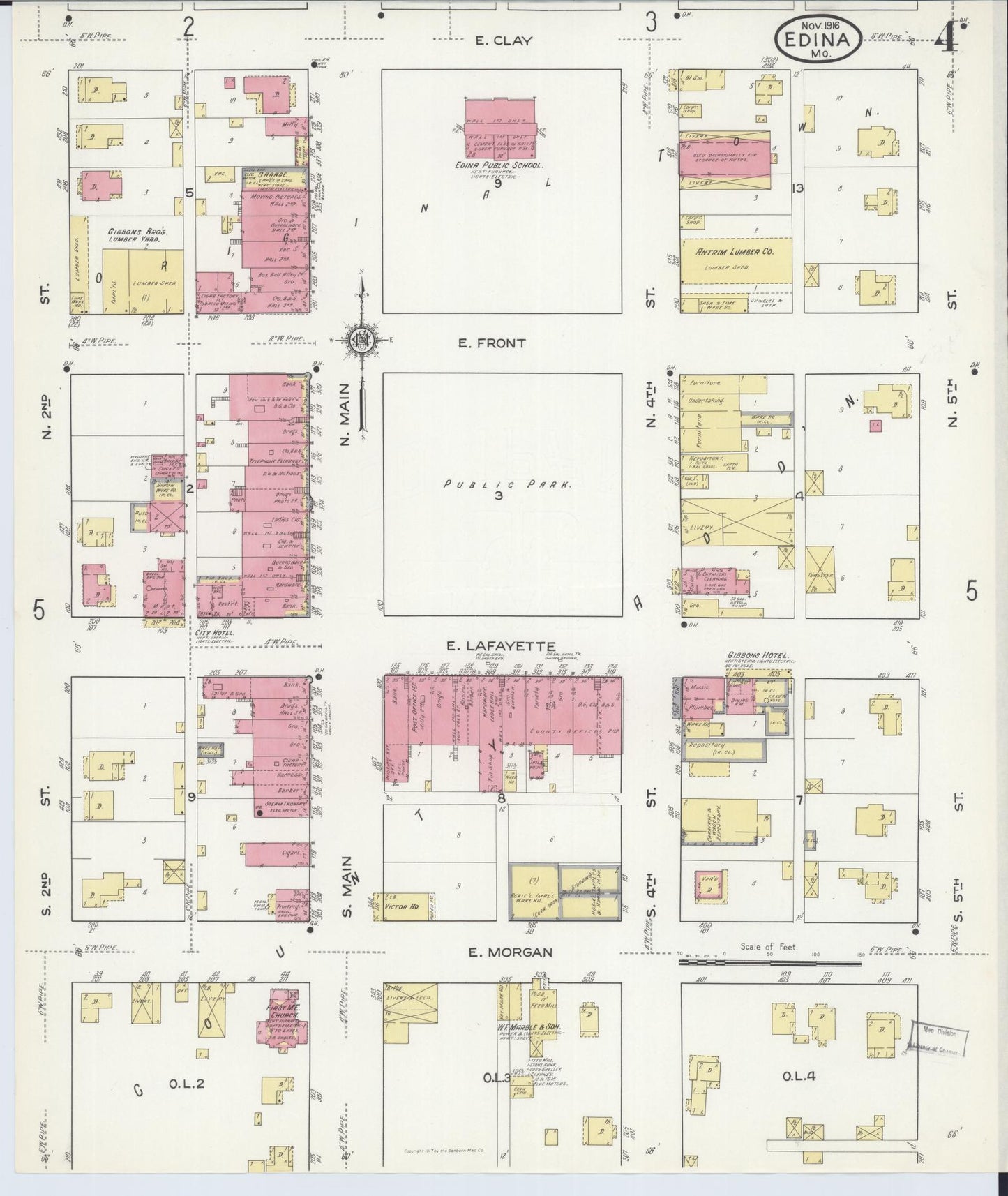 Sanborn Fire Insurance Map from Edina, Knox County, Missouri (1916), Sheet #0004 - Historic Sanborn Fire Insurance Map Print, vintage old map wall art, antique decor, genealogy gift, Missouri Missouri map