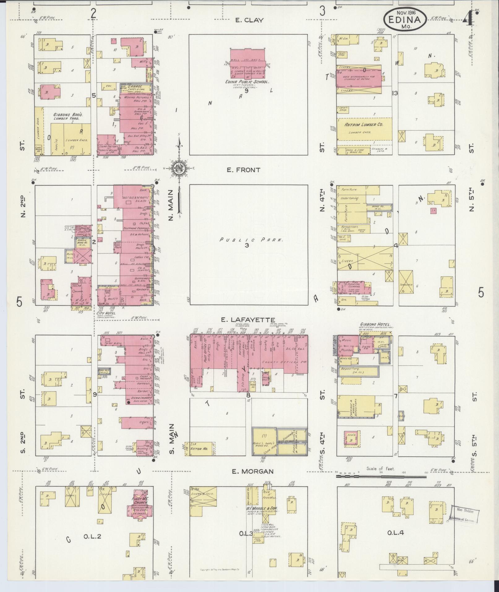 Sanborn Fire Insurance Map from Edina, Knox County, Missouri (1916), Sheet #0004 - Historic Sanborn Fire Insurance Map Print, vintage old map wall art, antique decor, genealogy gift, Missouri Missouri map