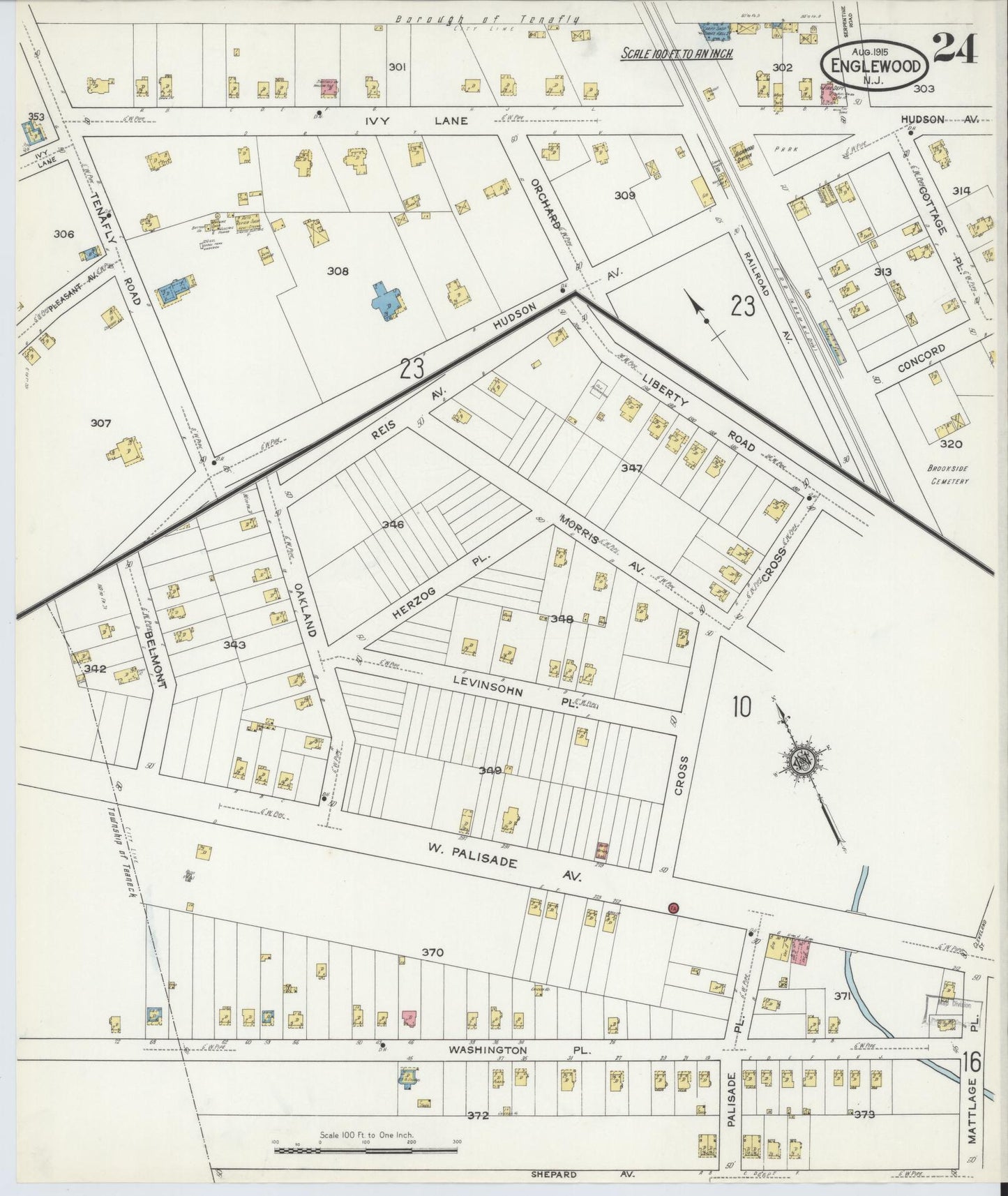Sanborn Fire Insurance Map from Englewood, Bergen County, New Jersey (1915), Sheet #0024 - Complete Map Set gallery image, historic Sanborn map, vintage wall art, New Jersey New Jersey