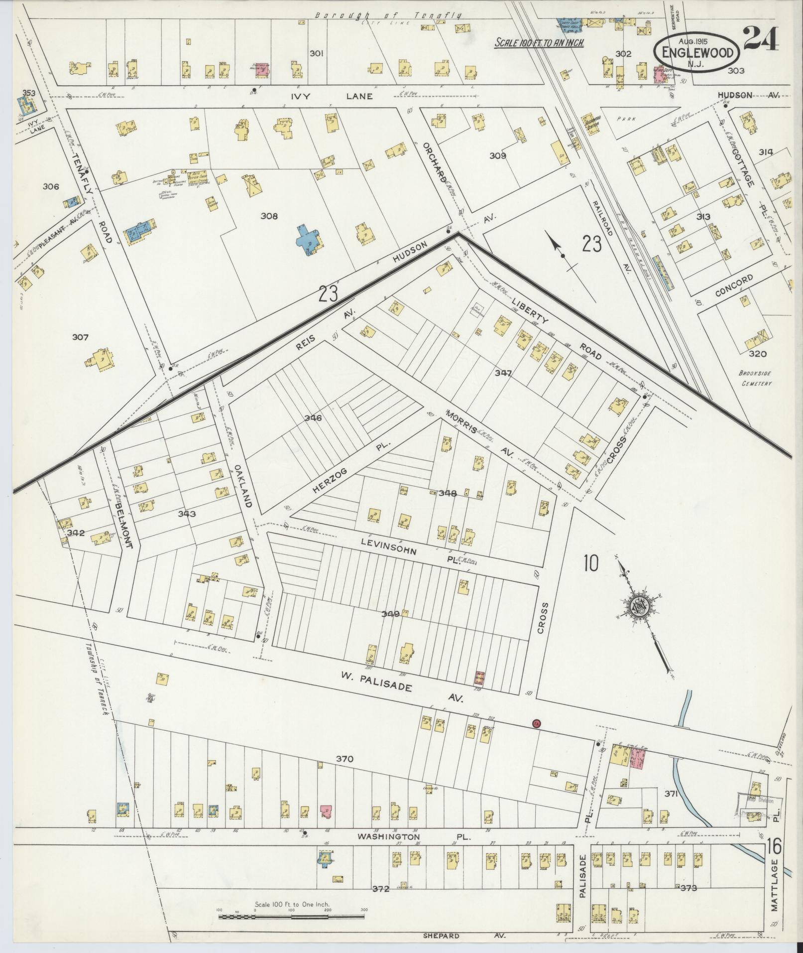 Sanborn Fire Insurance Map from Englewood, Bergen County, New Jersey (1915), Sheet #0024 - Complete Map Set gallery image, historic Sanborn map, vintage wall art, New Jersey New Jersey