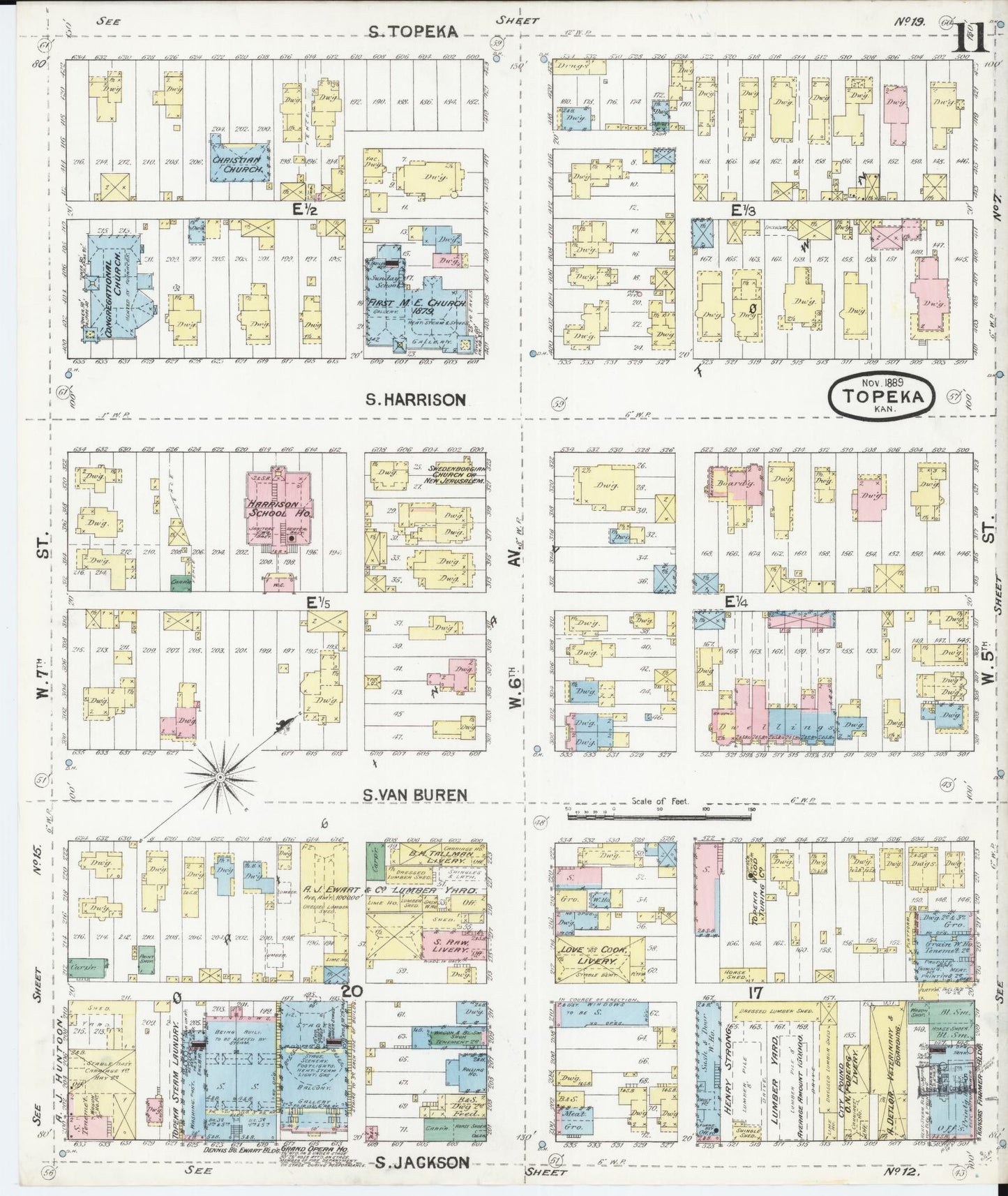 Sanborn Fire Insurance Map from Topeka, Shawnee County, Kansas (1889), Sheet #0012 - Complete Map Set gallery image, historic Sanborn map, vintage wall art, Kansas Kansas