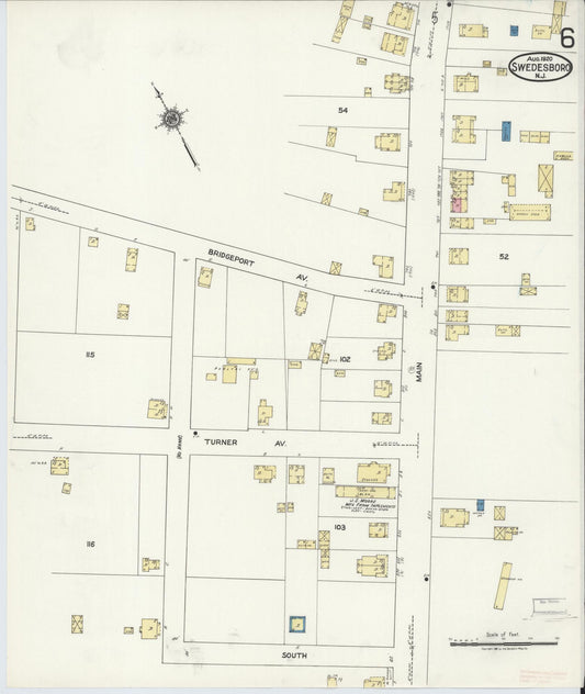 Sanborn Fire Insurance Map from Swedesboro, Gloucester County, New Jersey (1920), Sheet #0006 - Historic Sanborn Fire Insurance Map Print, vintage old map wall art, antique decor, genealogy gift, New Jersey New Jersey map