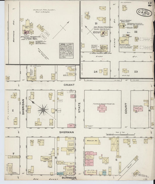 Sanborn Fire Insurance Map from Caro, Tuscola County, Michigan (1884), Sheet #0002 - Historic Sanborn Fire Insurance Map Print, vintage old map wall art, antique decor, genealogy gift, Michigan Michigan map