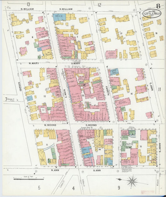 Sanborn Fire Insurance Map from Little Falls, Herkimer County, New York (1900), Sheet #0008 - Historic Sanborn Fire Insurance Map Print, vintage old map wall art, antique decor, genealogy gift, New York New York map