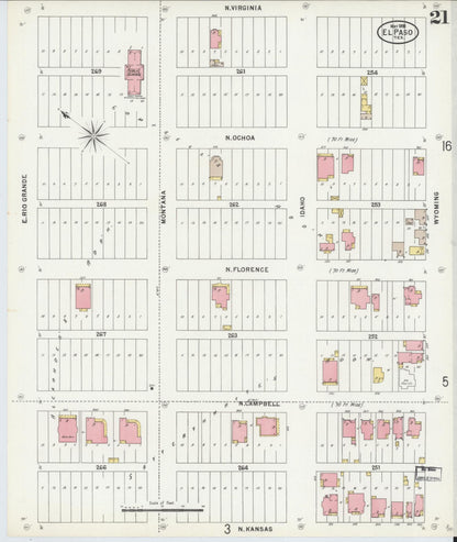 Sanborn Fire Insurance Map from El Paso, El Paso County, Texas (1898), Sheet #0021 - Historic Sanborn Fire Insurance Map Print, vintage old map wall art, antique decor, genealogy gift, Texas Texas map
