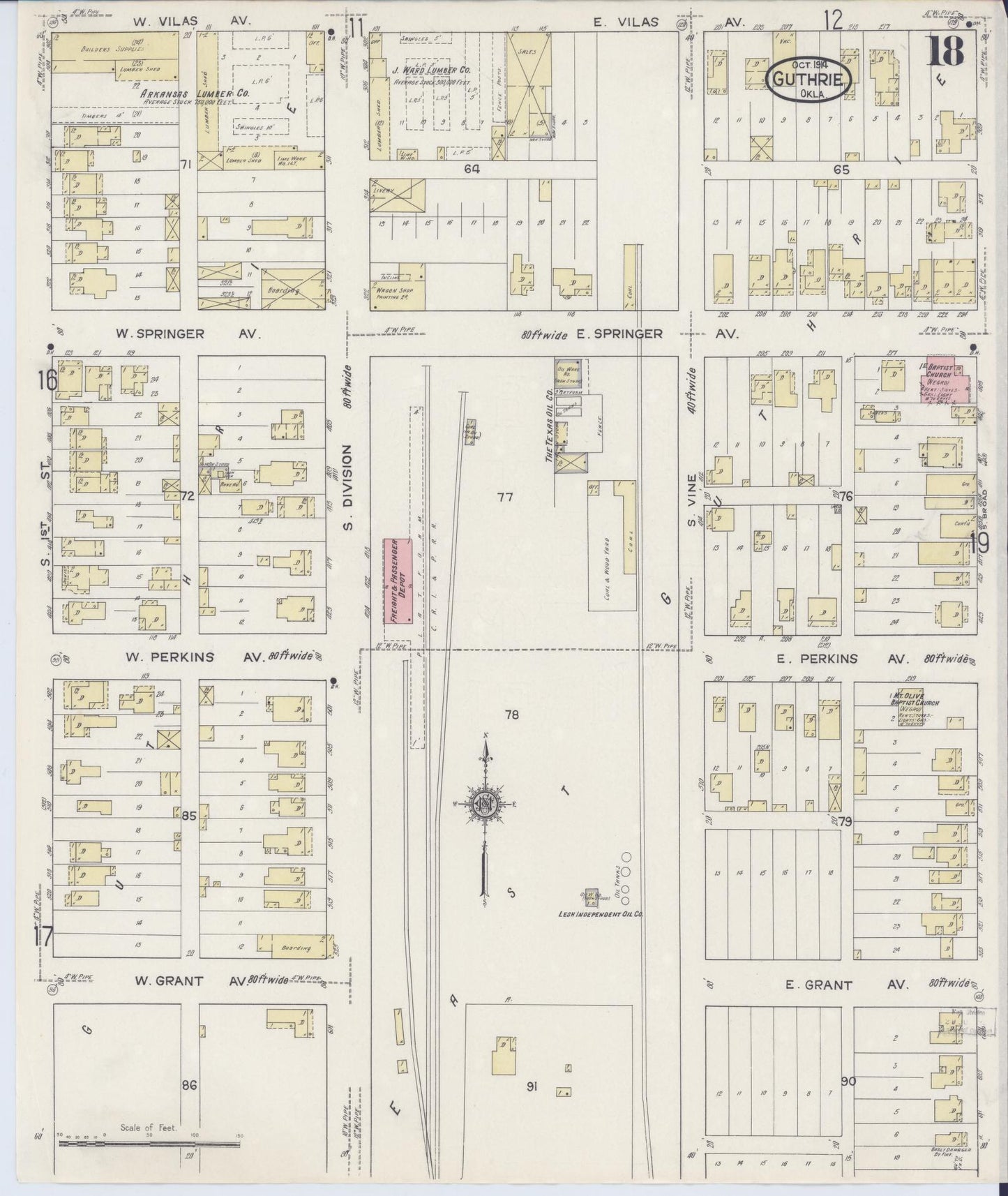 Sanborn Fire Insurance Map from Guthrie, Logan County, Oklahoma (1914), Sheet #0018 - Historic Sanborn Fire Insurance Map Print, vintage old map wall art, antique decor, genealogy gift, Oklahoma Oklahoma map