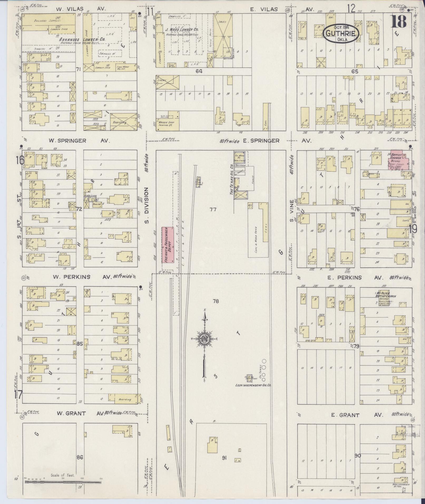 Sanborn Fire Insurance Map from Guthrie, Logan County, Oklahoma (1914), Sheet #0018 - Historic Sanborn Fire Insurance Map Print, vintage old map wall art, antique decor, genealogy gift, Oklahoma Oklahoma map