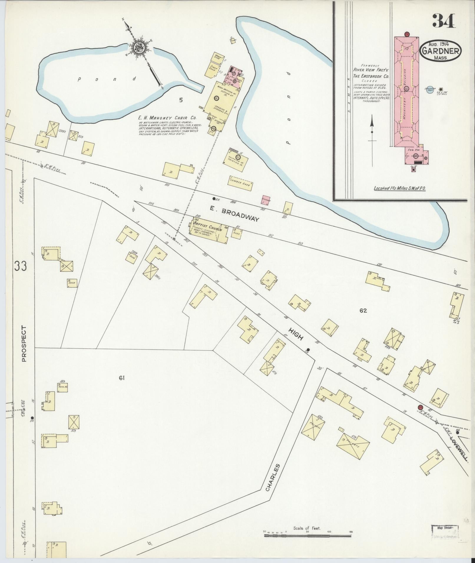 Sanborn Fire Insurance Map from Gardner, Worcester County, Massachusetts (1914), Sheet #0034 - Complete Map Set gallery image, historic Sanborn map, vintage wall art, Massachusetts Massachusetts