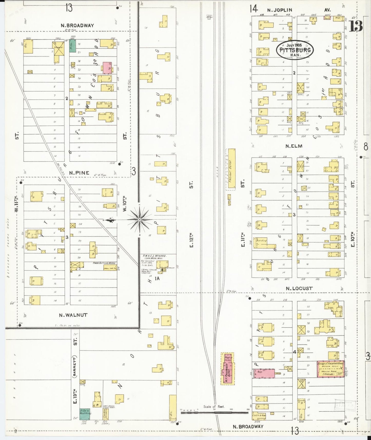Sanborn Fire Insurance Map from Pittsburg, Crawford County, Kansas (1905), Sheet #0013 - Complete Map Set gallery image, historic Sanborn map, vintage wall art, Kansas Kansas