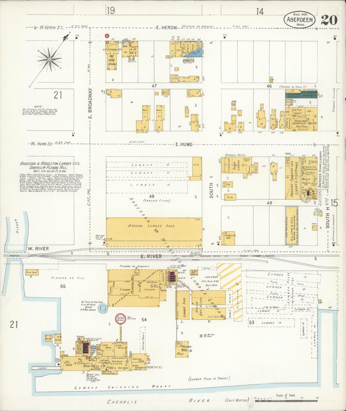Sanborn Fire Insurance Map from Aberdeen, Grays Harbor County, Washington (1906), Sheet #0020 - Complete Map Set gallery image, historic Sanborn map, vintage wall art, Washington Washington