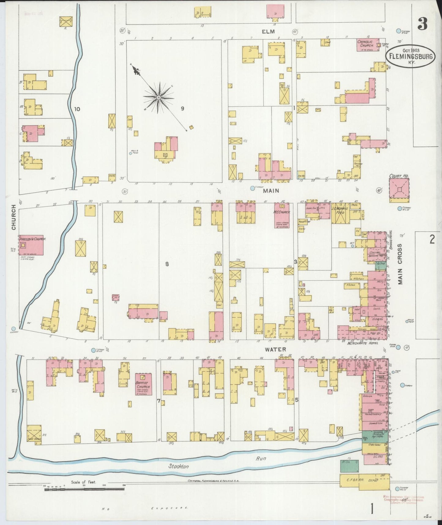 Sanborn Fire Insurance Map from Flemingsburg, Fleming County, Kentucky (1903), Sheet #0003 - Historic Sanborn Fire Insurance Map Print, vintage old map wall art, antique decor, genealogy gift, Kentucky Kentucky map