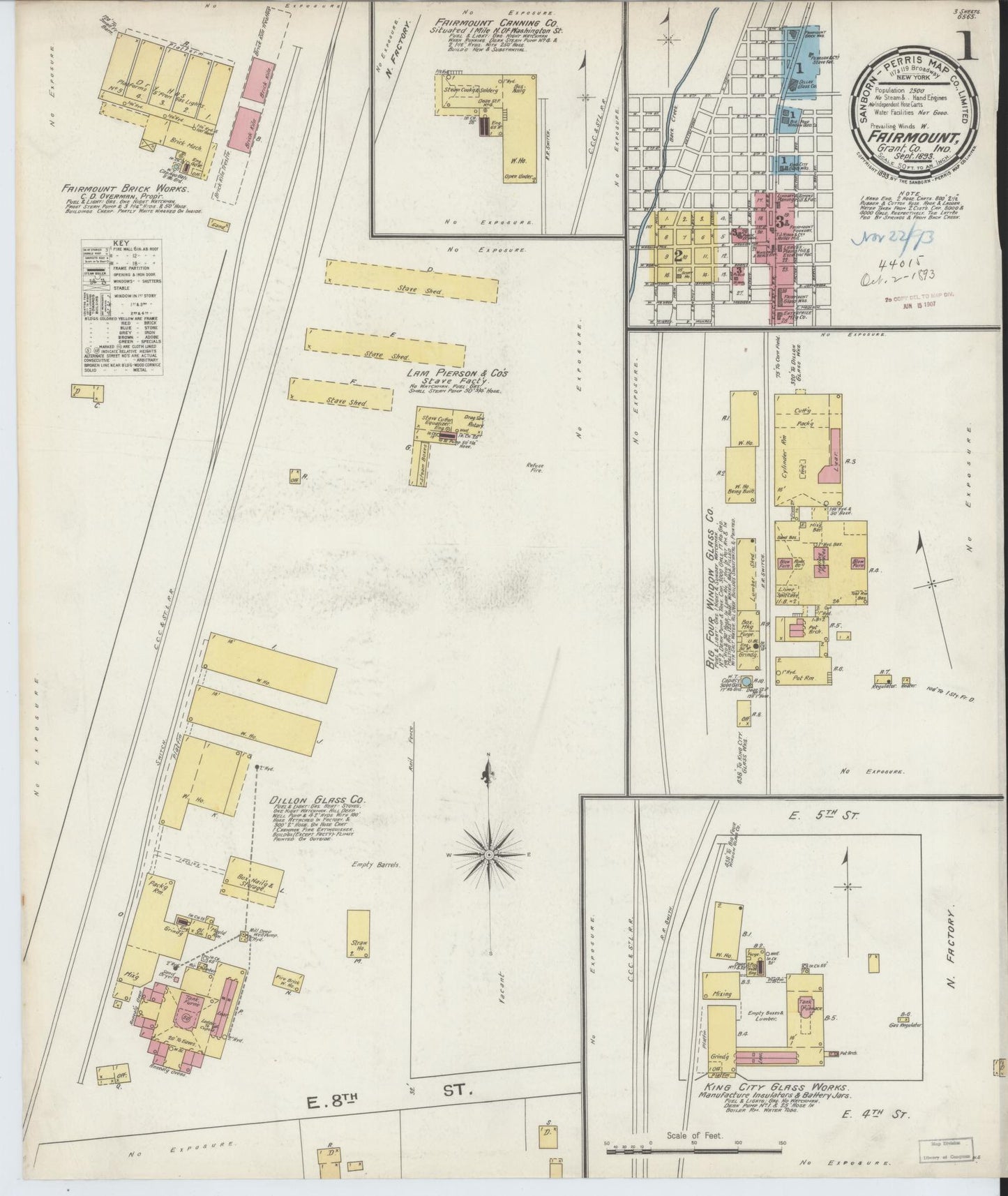 Sanborn Fire Insurance Map from Fairmount, Grant County, Indiana (1893), Sheet #0001 - Historic Sanborn Fire Insurance Map Print, vintage old map wall art, antique decor, genealogy gift, Indiana Indiana map
