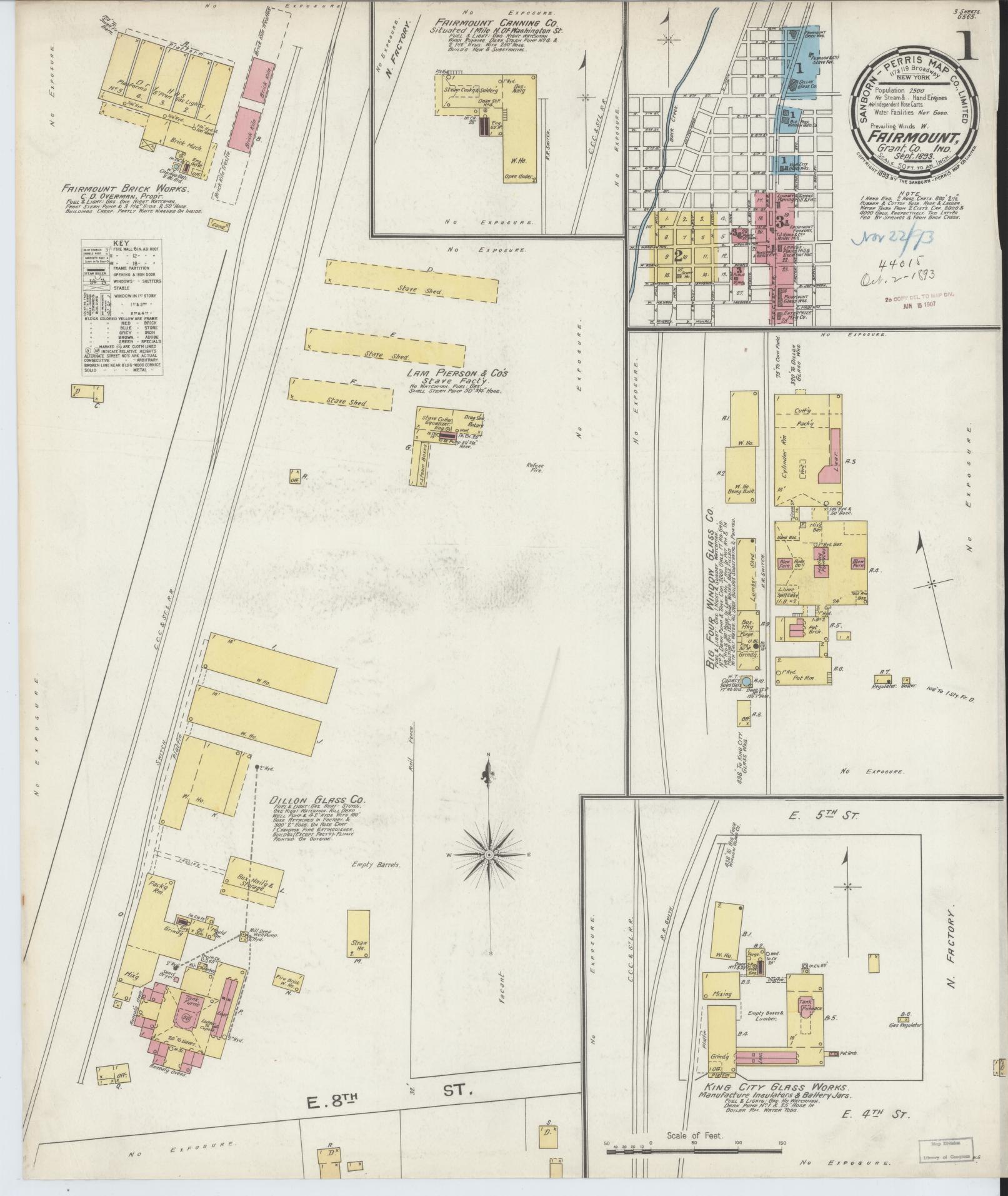 Sanborn Fire Insurance Map from Fairmount, Grant County, Indiana (1893), Sheet #0001 - Historic Sanborn Fire Insurance Map Print, vintage old map wall art, antique decor, genealogy gift, Indiana Indiana map