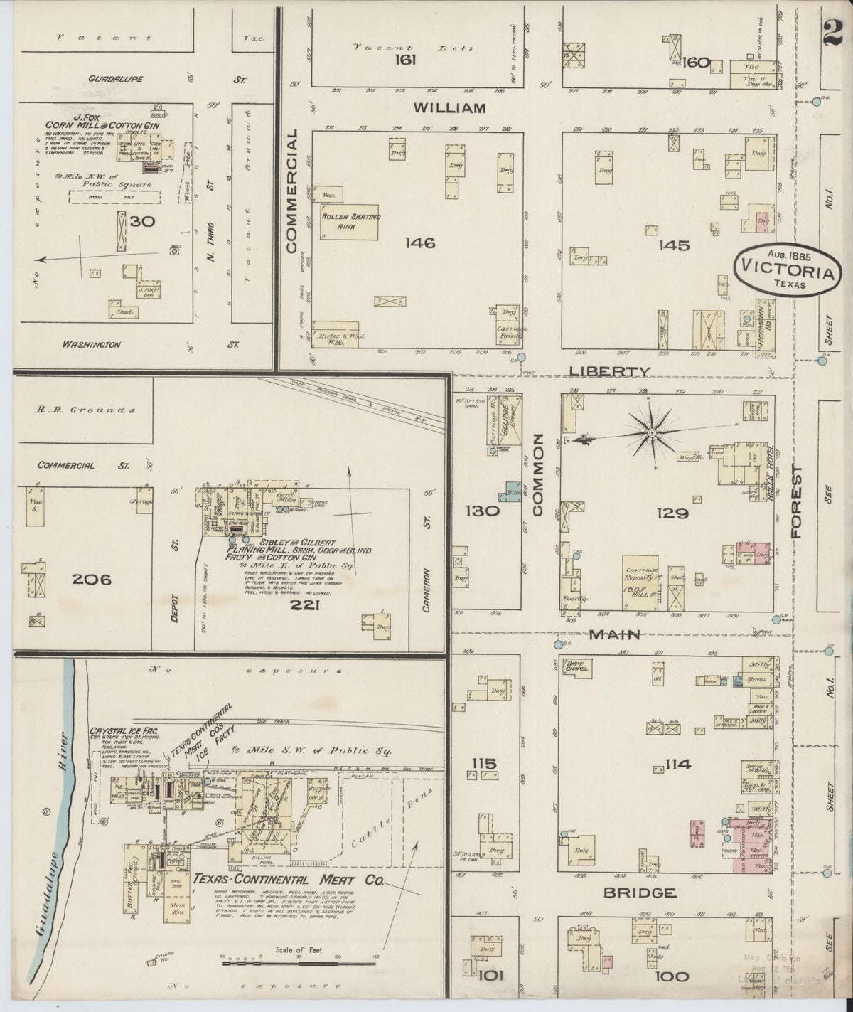 Sanborn Fire Insurance Map from Victoria, Victoria County, Texas (1885), Sheet #0002 - Complete Map Set gallery image, historic Sanborn map, vintage wall art, Texas Texas